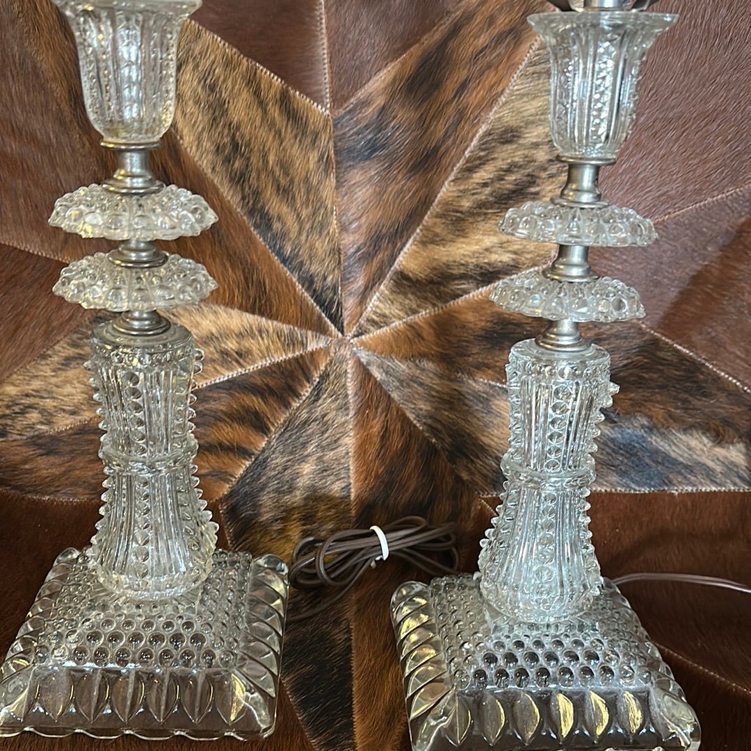 Antique 1940's Cut-Glass Boudoir Lamp (Pair) 21"